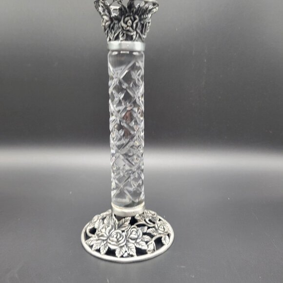 Crystal Clear Set of 2 Candlesticks Rose Design Candle Holders 8.5" - Picture 11 of 13